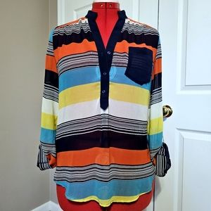 🌈 Alya Sheer Striped Multicolor Henley Buttoned Shirt - Size M